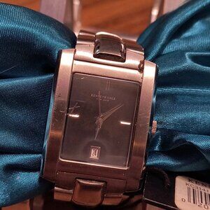 Share Men's KENNETH COLE Silver Tone Gray Face Tank Watch NWT